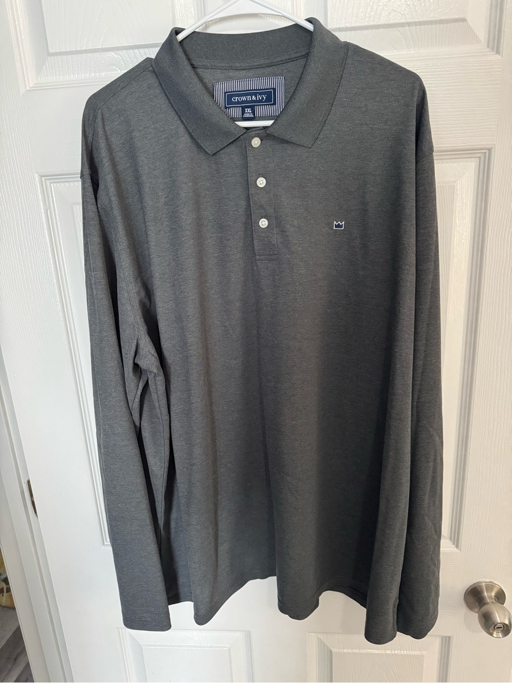 crown & ivy Men's Long Sleeve Polo — Charcoal Gray